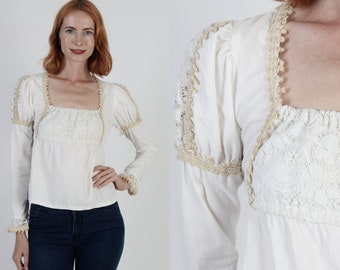 Gunne Sax White Blouse Victorian Jessica McClintock Wedding Top Womens Jute Dirndl Edwardian Tunic