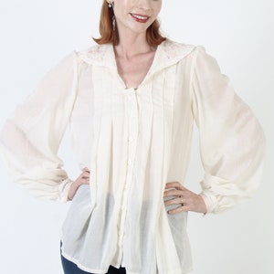 Gunne Sax Blouse Ivory Jessica McClintock Tunic Vintage Victorian Gunnies Embroidered Blouse image 2