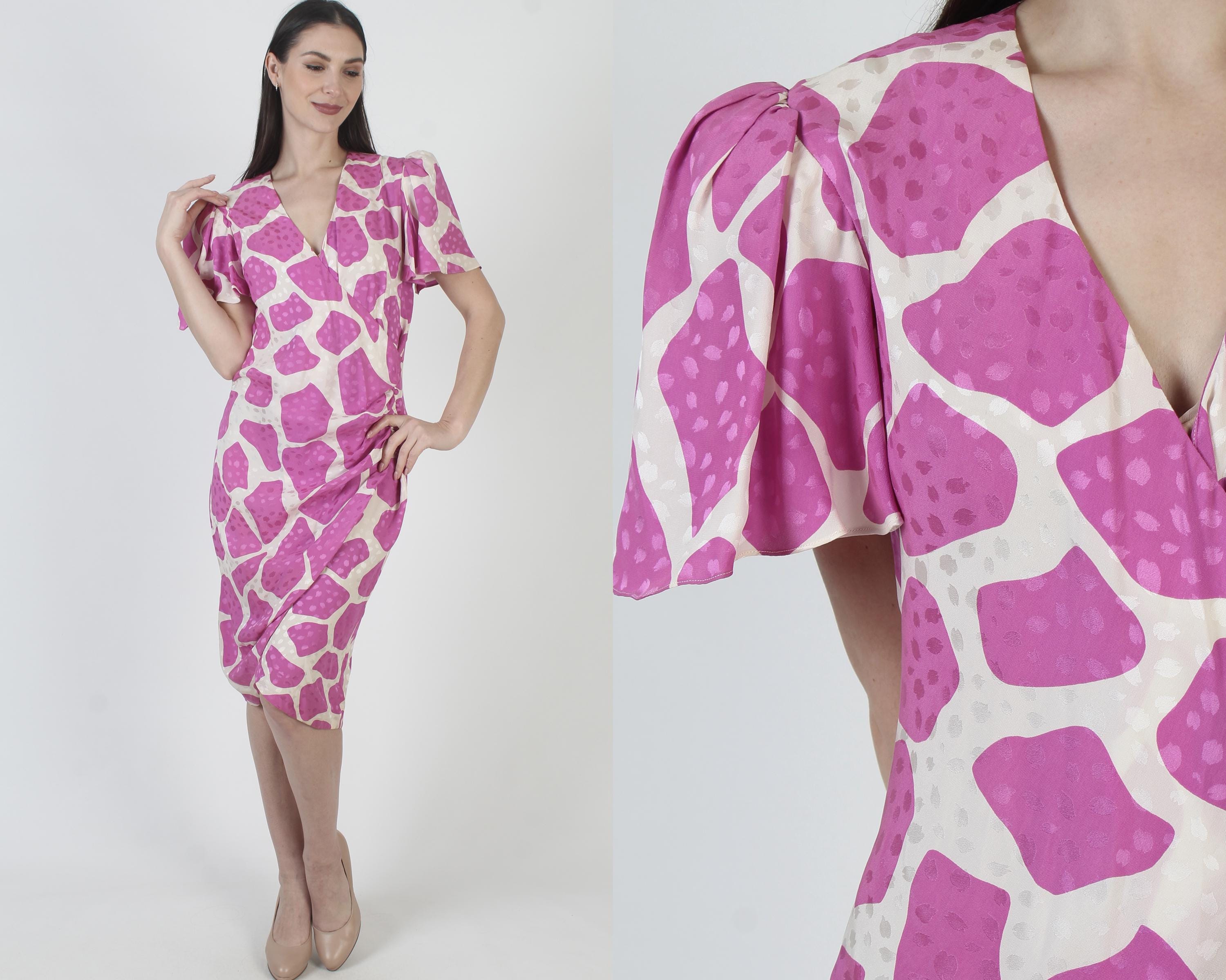 Flora Kung Dress, Pink Silk Print, Vintage 80s Cocktail Party