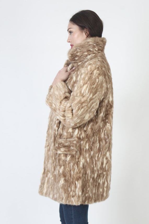 Marbled Blonde Mink Fur Coat / Brown Real Patchwo… - image 6