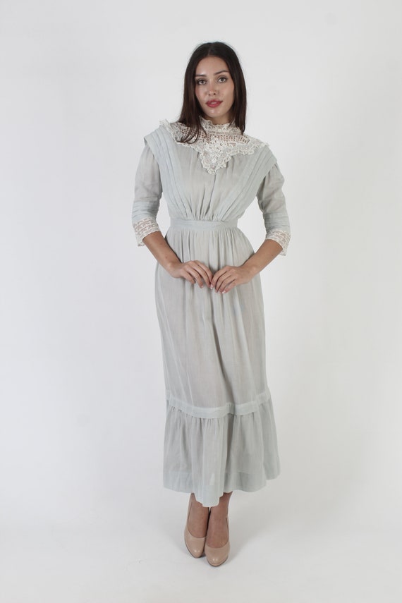 1900s White Crochet Edwardian Wedding Maxi Dress,… - image 4