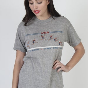 1984 Heather Grey USA Olympic Games T Shirt, Soft And Thin Single Stitch Tee, 80s Vintage Summer Games L image 2