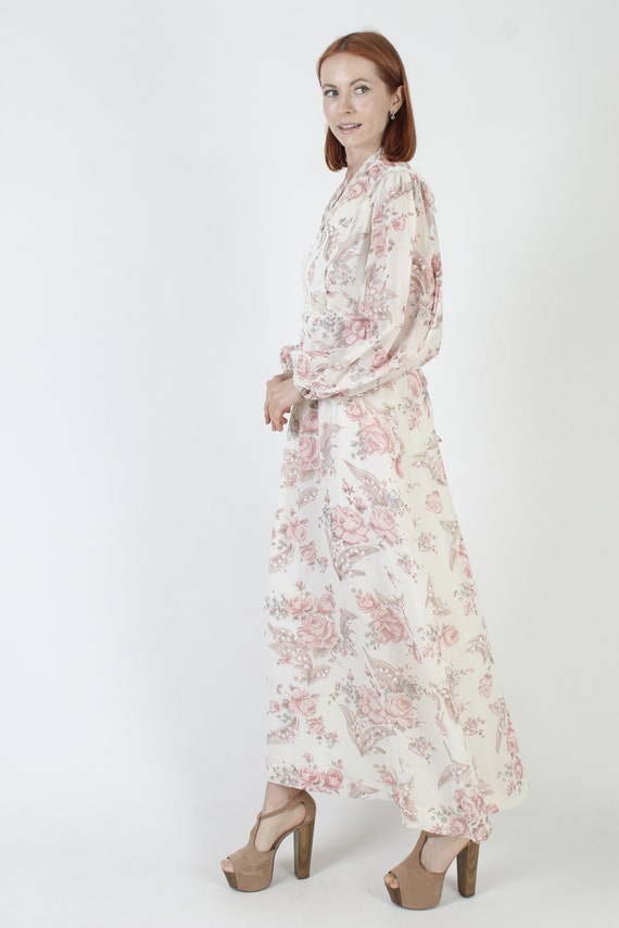 Rose Print 70s Floral Maxi Dress, Vintage 70s Poe… - image 5
