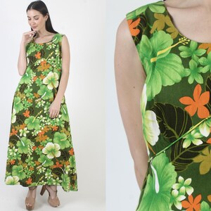 Royal Hawaiian Tiki Dress, Vintage 60s Hawaii Sundress, Designer Hawaii Barkcloth Caftan
