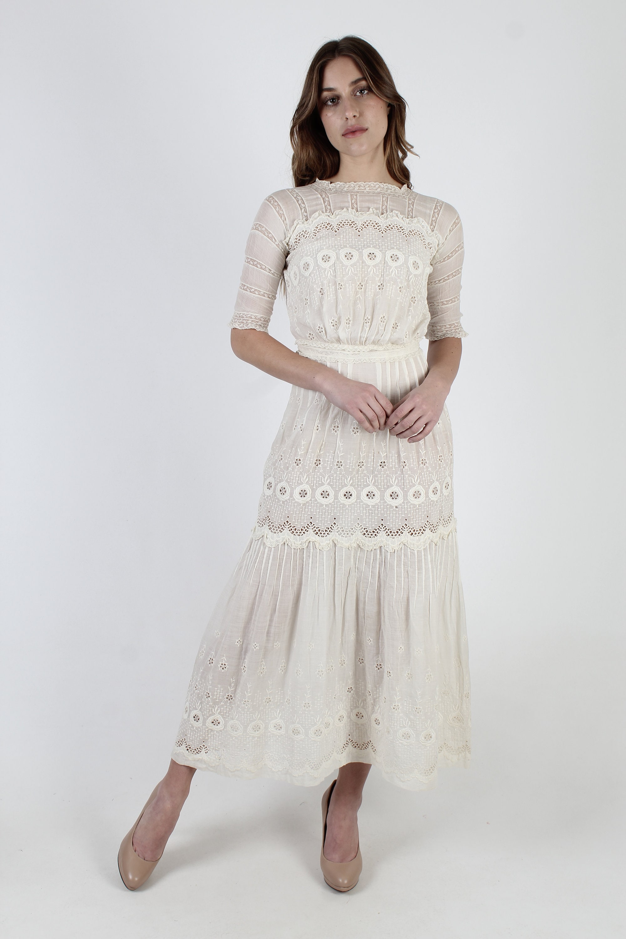 Edwardian Maxi Dress / White 1900s Victorian Wedding Dress / | Etsy
