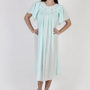 Mint Color Thin Gauze Floral Embroidered Cover Up Dress