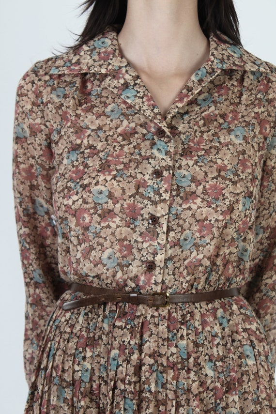 Vintage 70s Thin Brown Floral Dress / Wildflower … - image 6