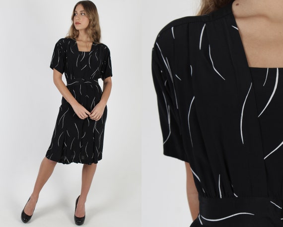 Simple Black Striped Dress / Vintage 80s Wrap Bodi