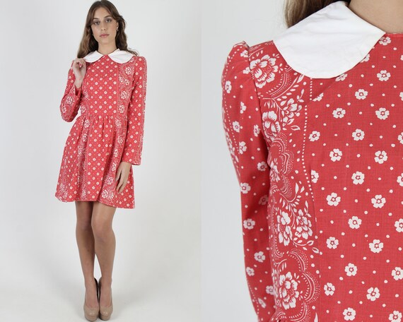 Red Floral Americana Mini Dress / Vintage 70s Scal