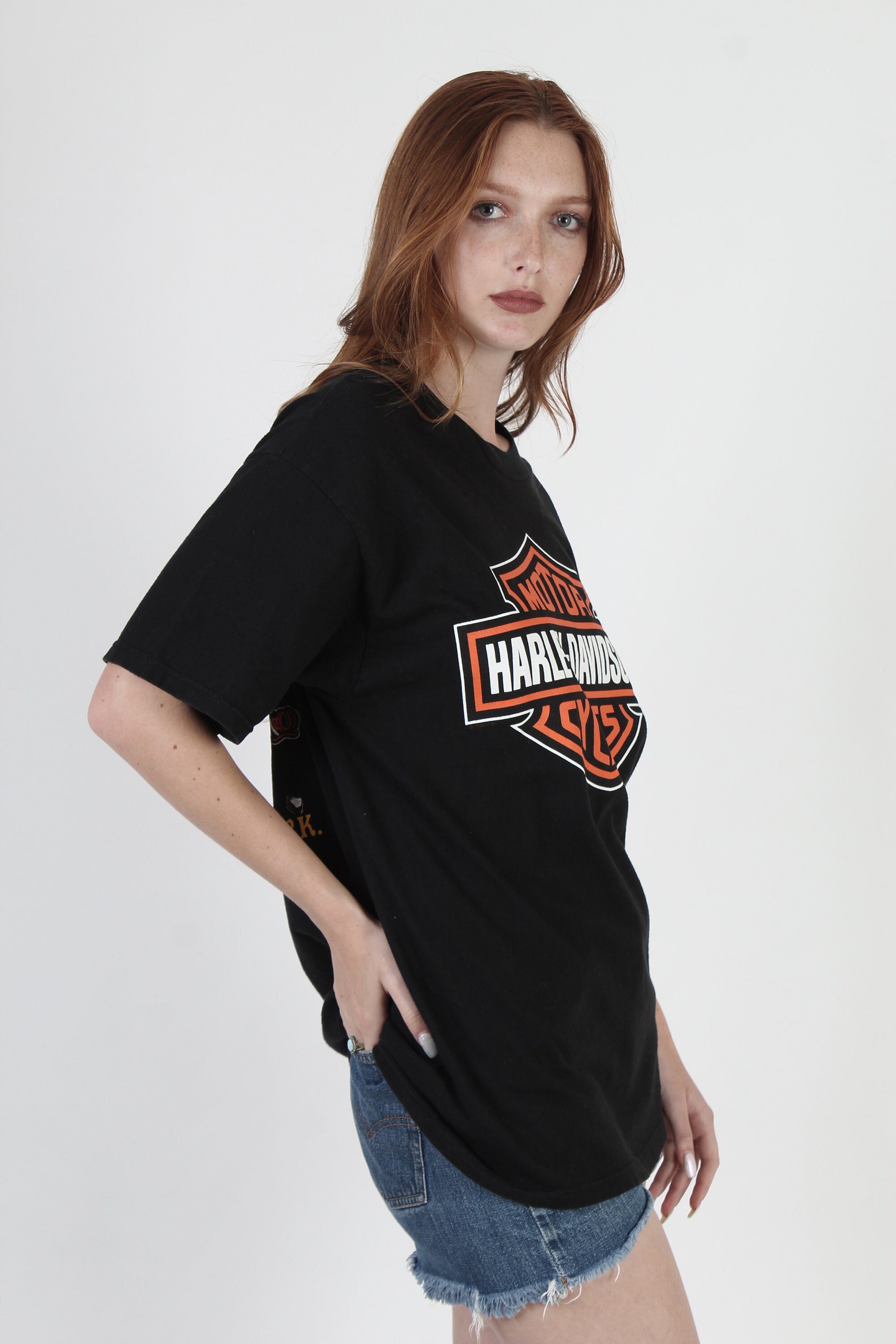 ◆Harley Davidson◆ Vintage OL Rider Face T-Shirt Black HH15 Vintage 90s Harley Davison Genuine American Motorcycles