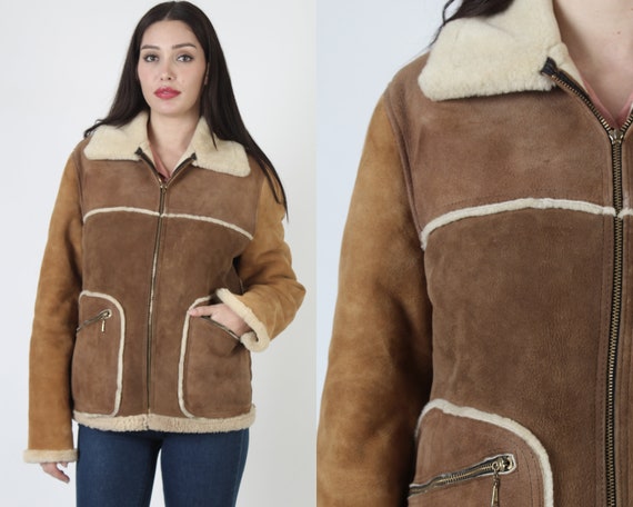 Mens Heavy Winter Shearling Jacket / Vintage 70s Real Sheepskin Coat /  Suede Cowboy Rancher Unisex Overcoat 