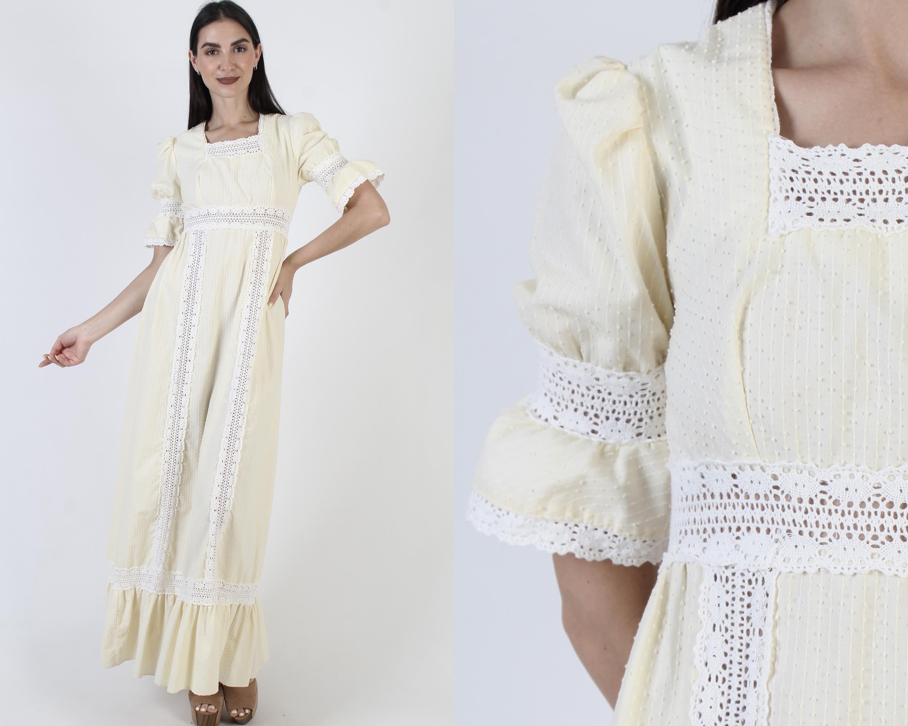 Vintage 70s Prairie Dress: Rag Dolls San Francisco, Crochet Lace