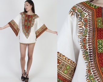 Vintage Kimono Ärmel Dashiki Top / Vintage Indien Engel Tunika / 1970er Jahre Boho Floral Top / Dashiki Top