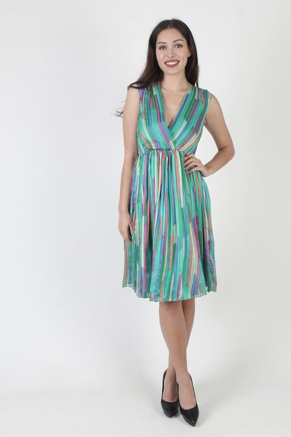 Cute Bright Color Rainbow Silk Tank Dress, Vintag… - image 2