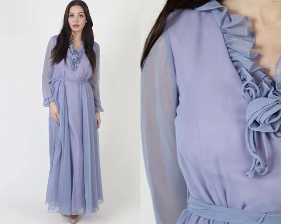 Rhinestone Scoop Neck Chiffon Long Dress Periwinkle