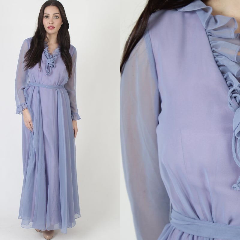 Butterfly Sleeve Chiffon Gown Dark Purple