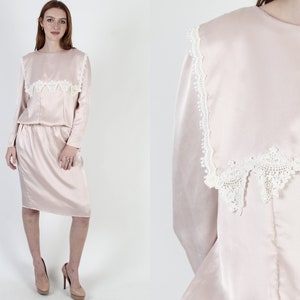 Vintage 80s Scott McClintock Dress Gunne Sax Pink Satin Lace Deco Lawn Party Mini