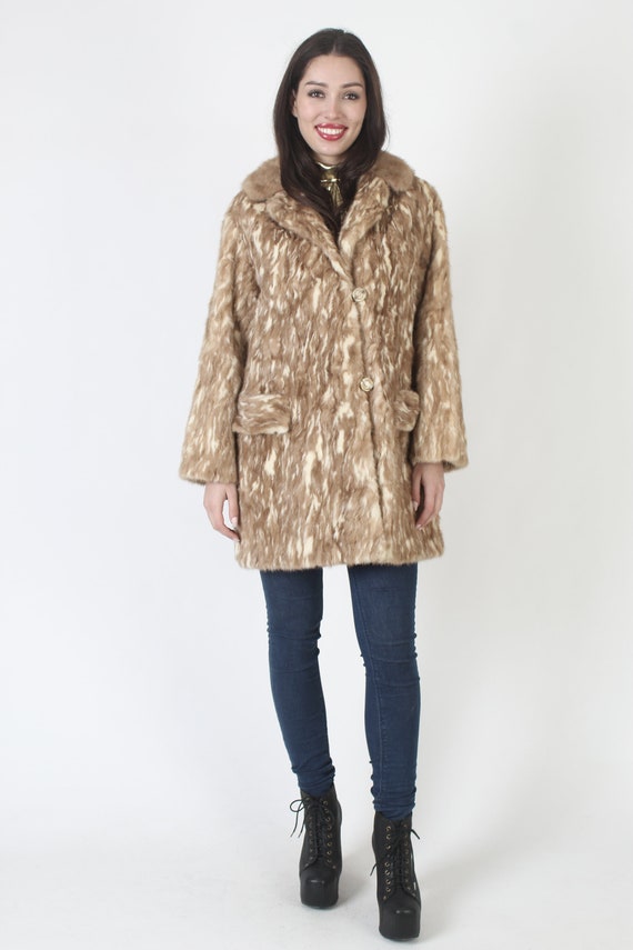 Marbled Blonde Mink Fur Coat / Brown Real Patchwo… - image 4