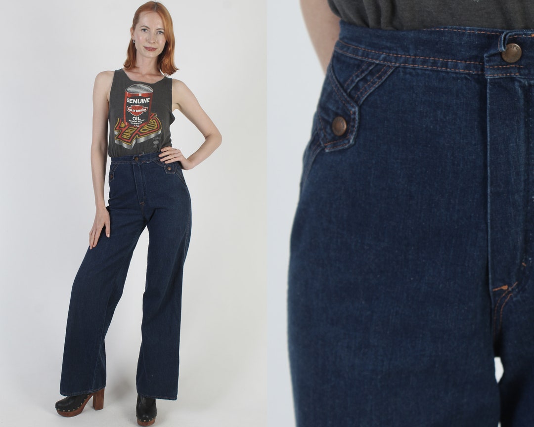 Vintage 70s High Waisted Wide Leg Flared Denim Jeans 8 10 26W 42L