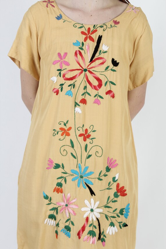 1970s Ethnic Embroidered Dress, Casual Floral Col… - image 6
