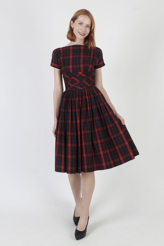 Jonathan Logan Red Plaid Dress, Vintage 50s Rocka… - image 2