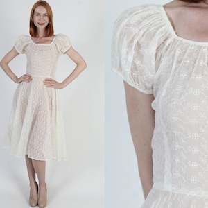 White Edwardian Wedding Dress, 20s Antique Linen Gown, 40s Embroidered Lace
