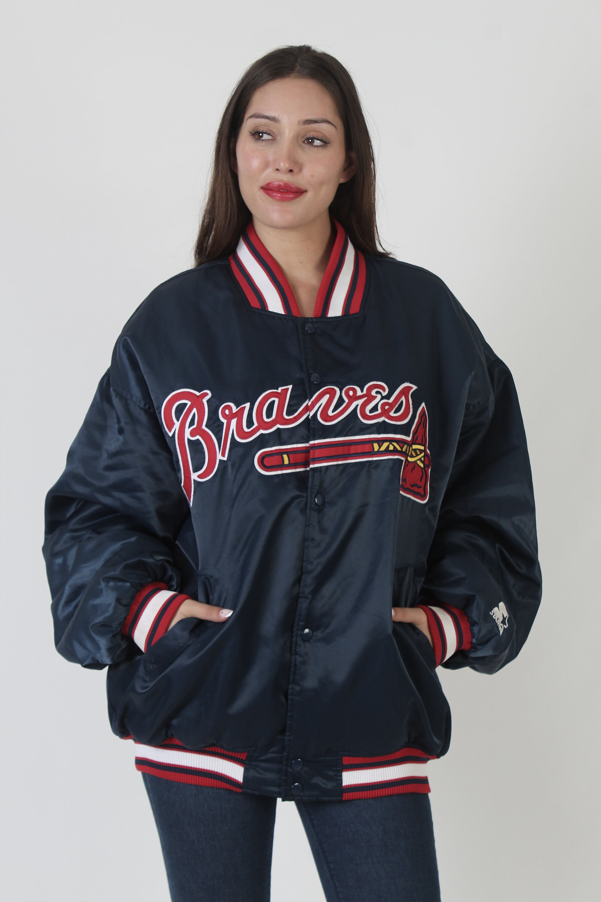 Vintage 80s Atlanta Braves Jacket Starter Satin Diamond Collection MLB Mens  L, The Clothing Vault