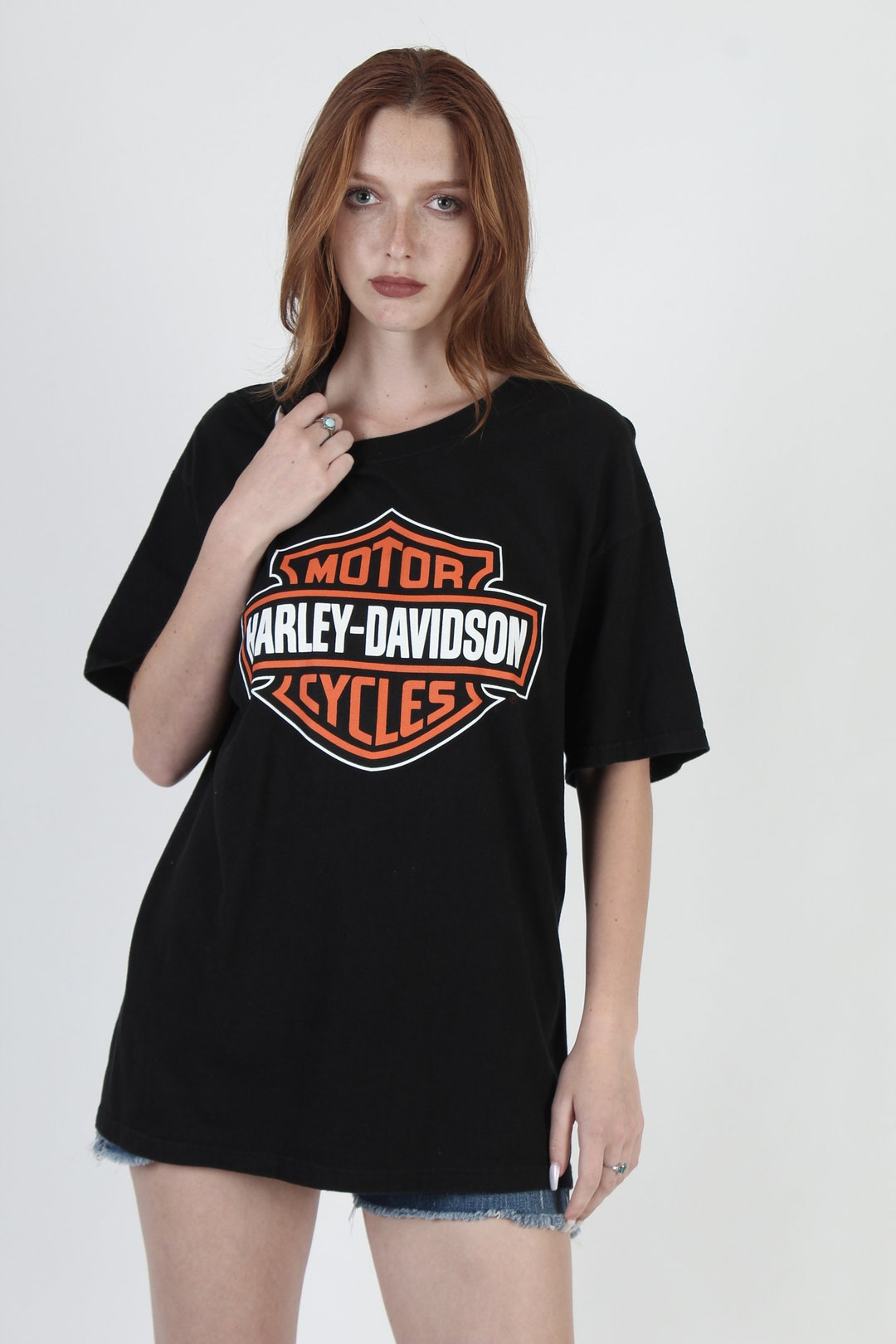 ◆Harley Davidson◆ Vintage OL Rider Face T-Shirt Black HH15 Vintage Black Harley Davidson T-shirt 80s 2 Sided Motorcycle