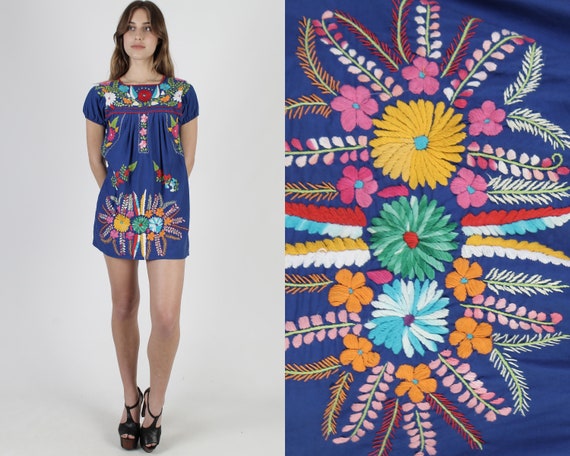 Royal Blue Mexican Dress / Womens Mexican Puebla D