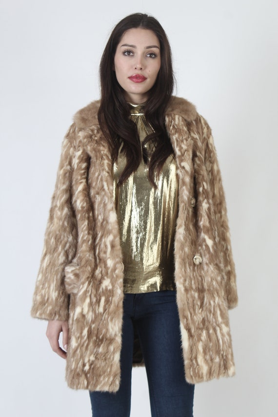 Marbled Blonde Mink Fur Coat / Brown Real Patchwo… - image 3