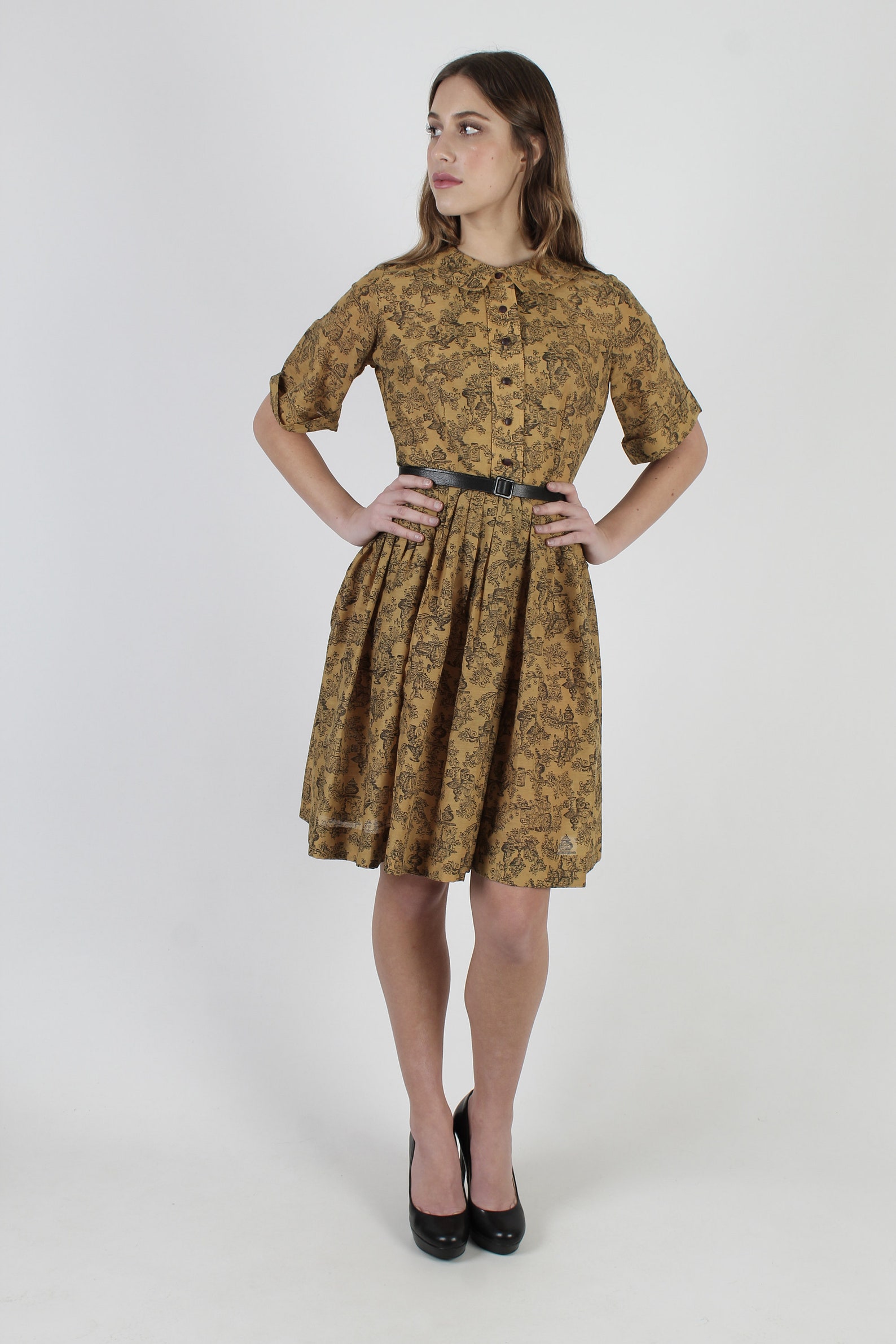 Toile de Jouy Print Dress / Tiny Scallop Collar French Country Etsy