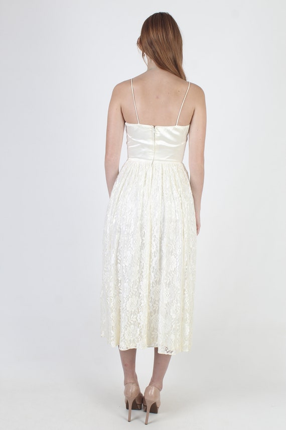 Crisp Ivory Lace Satin Dress Size Small, Spaghett… - image 5