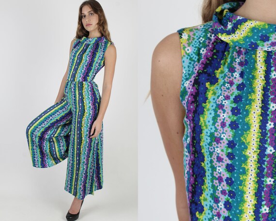 Vintage Psychedelic Jumpsuit / 70s Bell Bottom Jum
