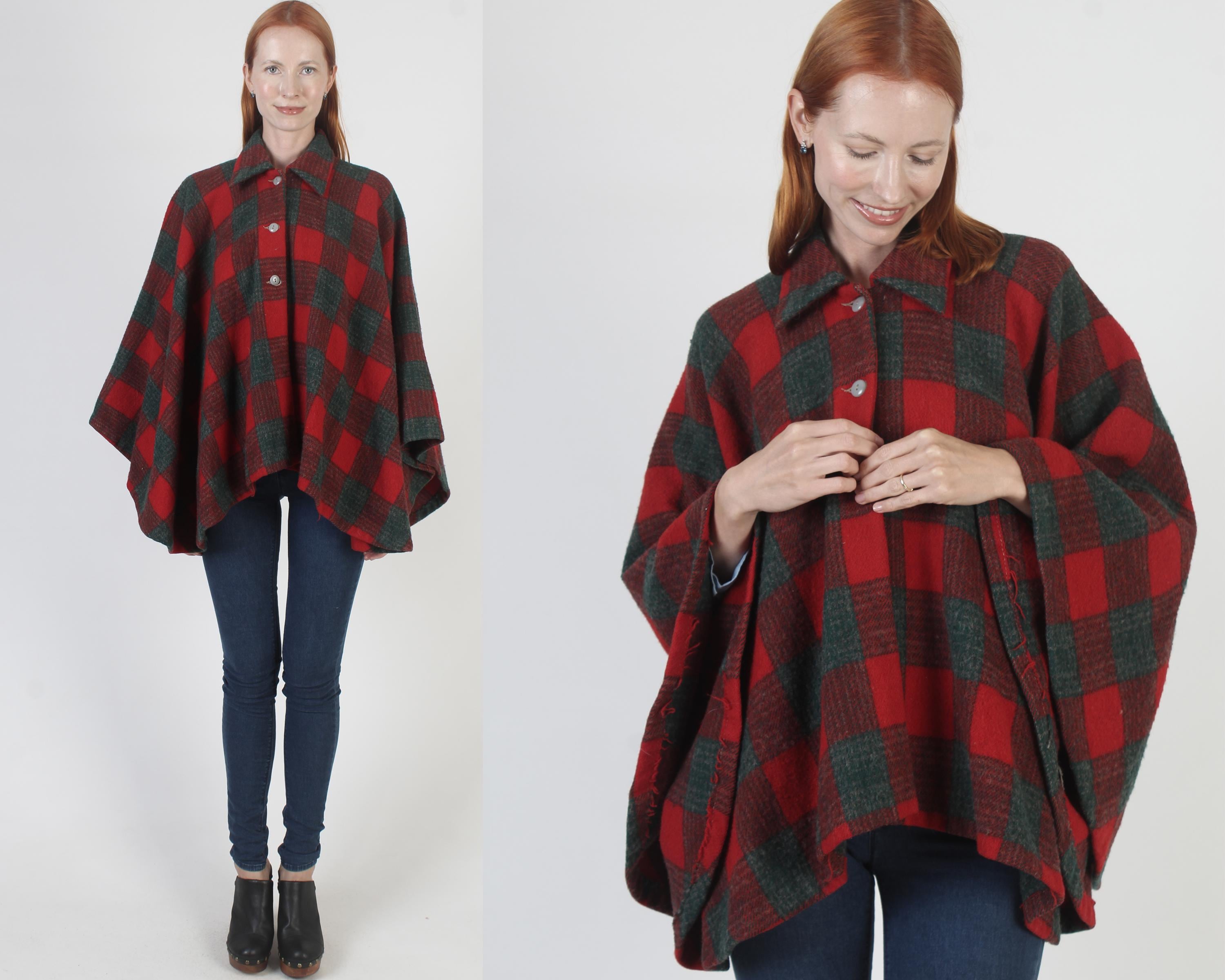Écharpe Châle Cape Poncho Tartan Rouge - Grand Format 130x155 Cm - Femme