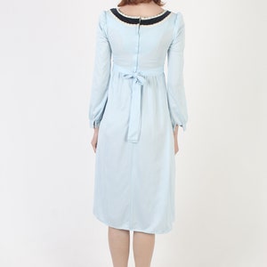 Navy Velvet Corset Dress Vintage 70s Plain Blue Bohemian Midi Waist Sash Medieval Times Festival Outfit image 7