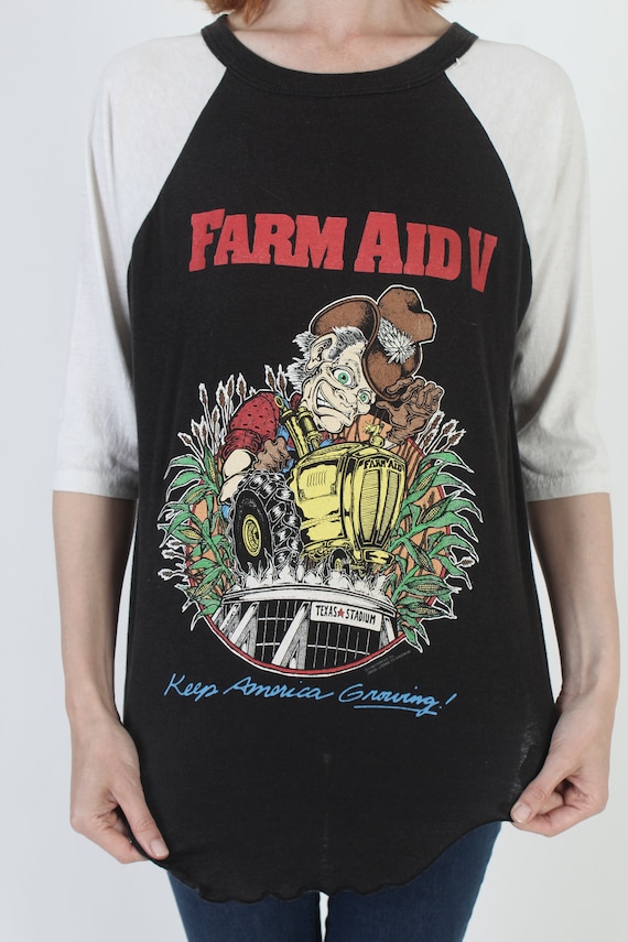 Farm Aid Concert T Shirt, Vintage Neil Young Tee, Double