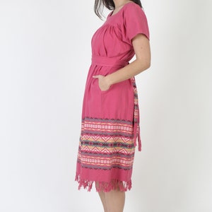 Traditional Aztec Embroidered Guatemalan Fringe Dress With Matching Waist Belt And Pockets image 4