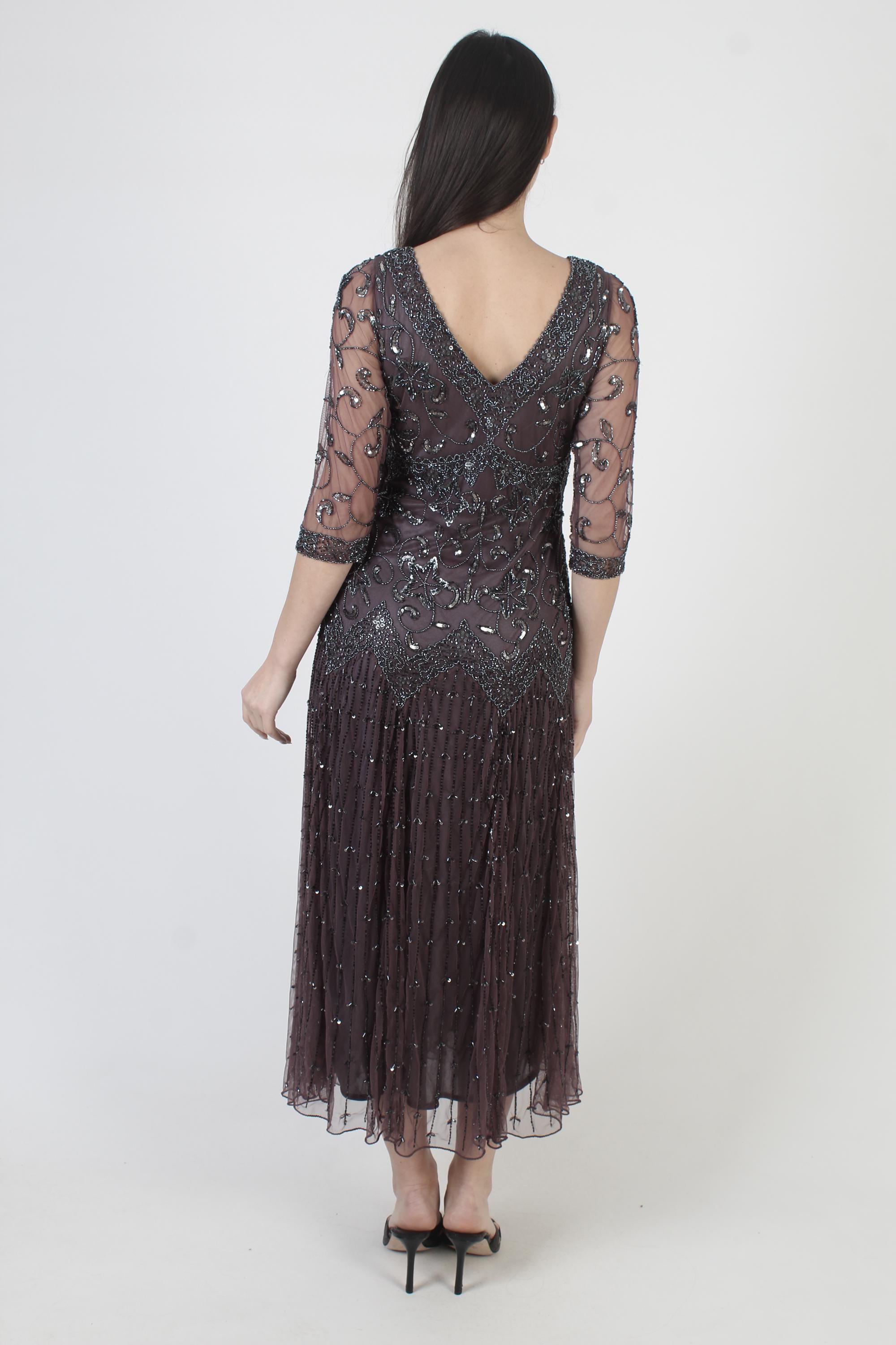 beaded mesh dress pisarro nights Pisarro Nights Beaded Mesh Gown With Jacket In Sapphire