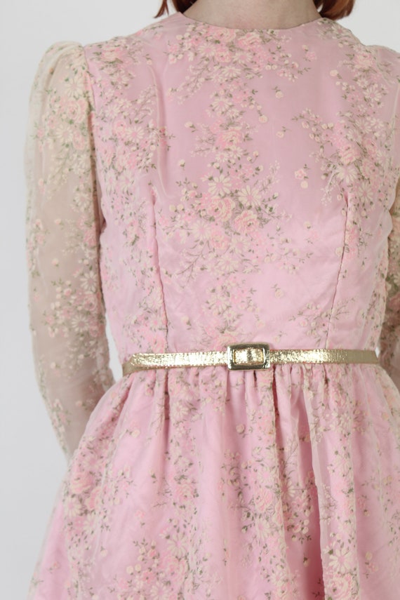 Vintage Petite Pink Flamingo Light Blue Mini Dress - Liana