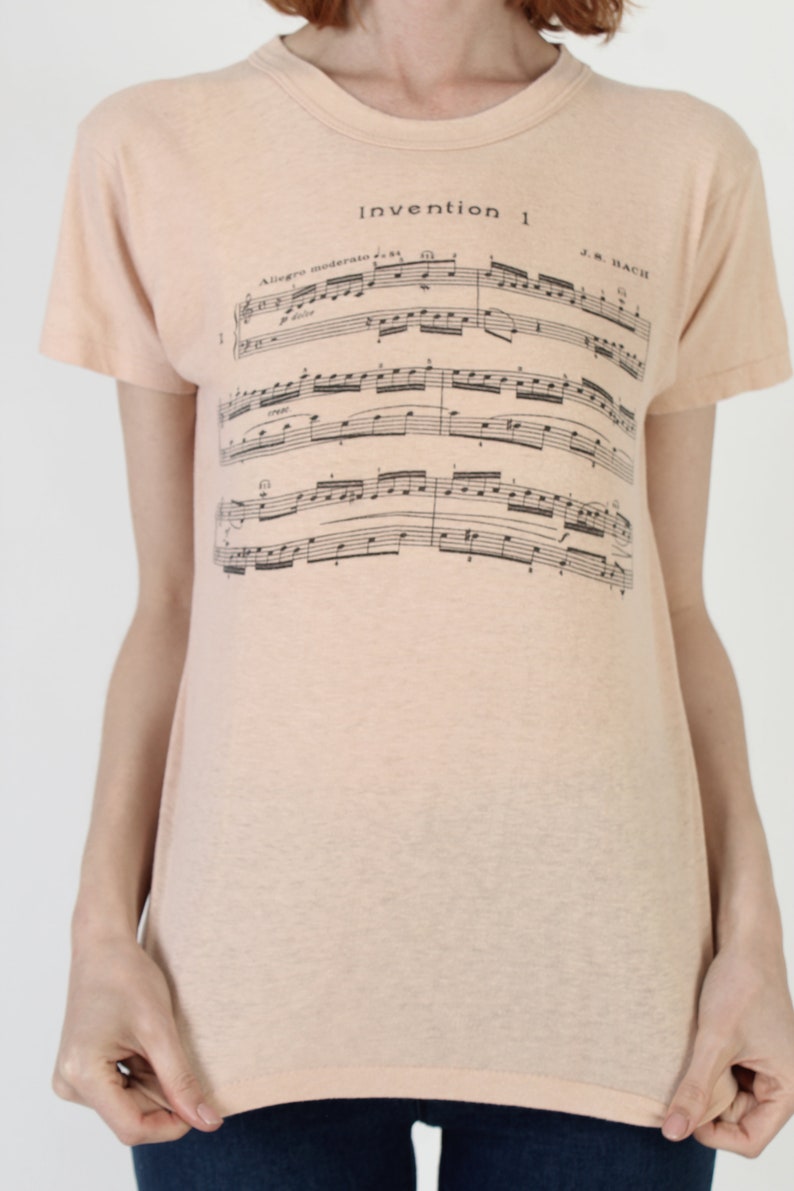 Johann Sebastian Bach T Shirt, Vintage 70s Musical Notes Tee, Music Sheet Composer Top, Size Small S image 6