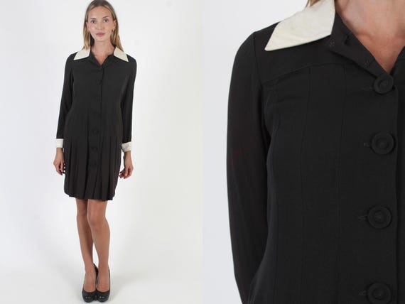 Black Tux Mini Dress, Tuxedo Dagger Collar, Minimalist Gothic Style