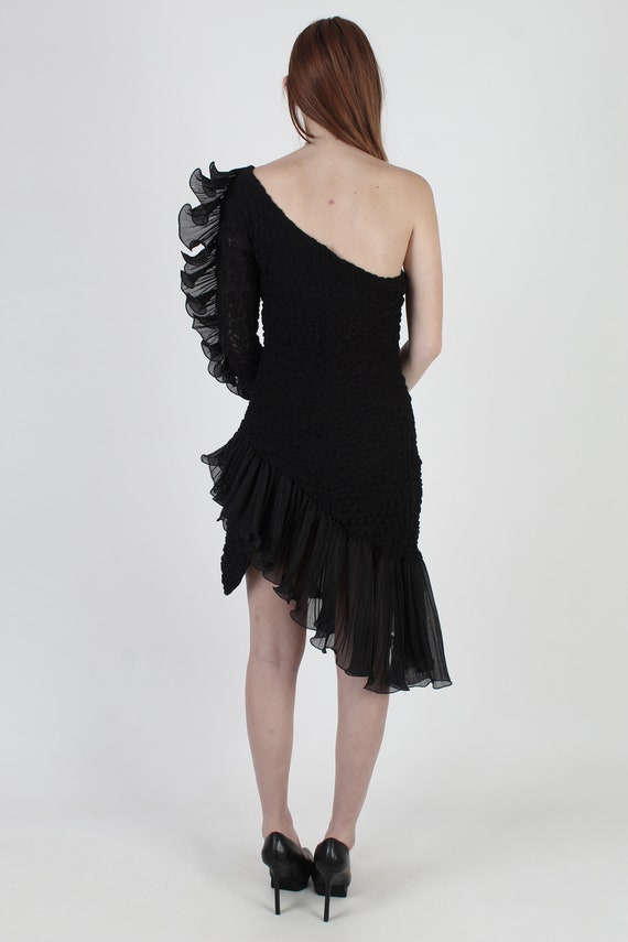 80s Avant Garde Disco Dance Dress / 3D Ruffle Sin… - image 5