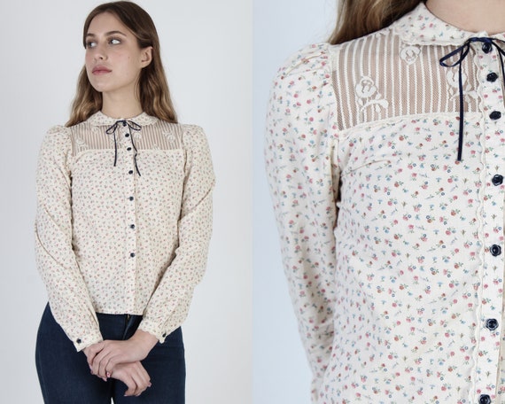 Vintage Gunne Sax Calico Floral Blouse 70s Tiny Fl