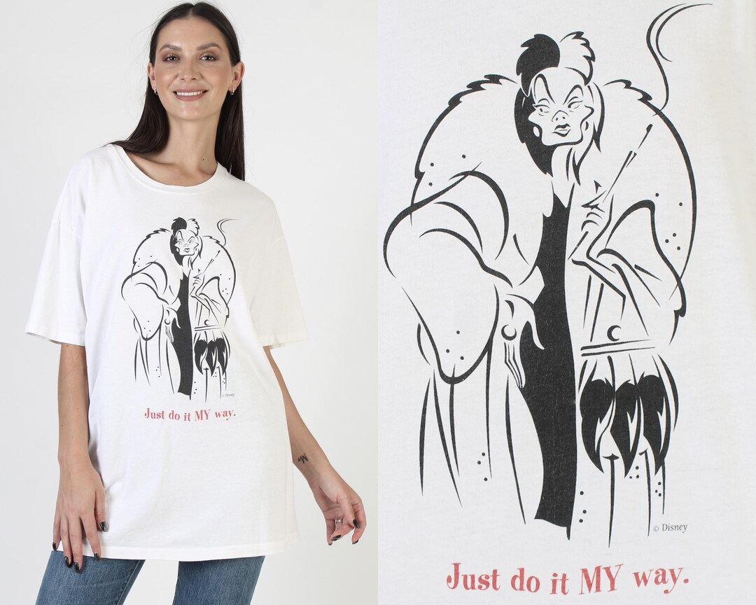Disney Cruella Deville T-shirt, 101 Dalamtians Tee, White Cotton
