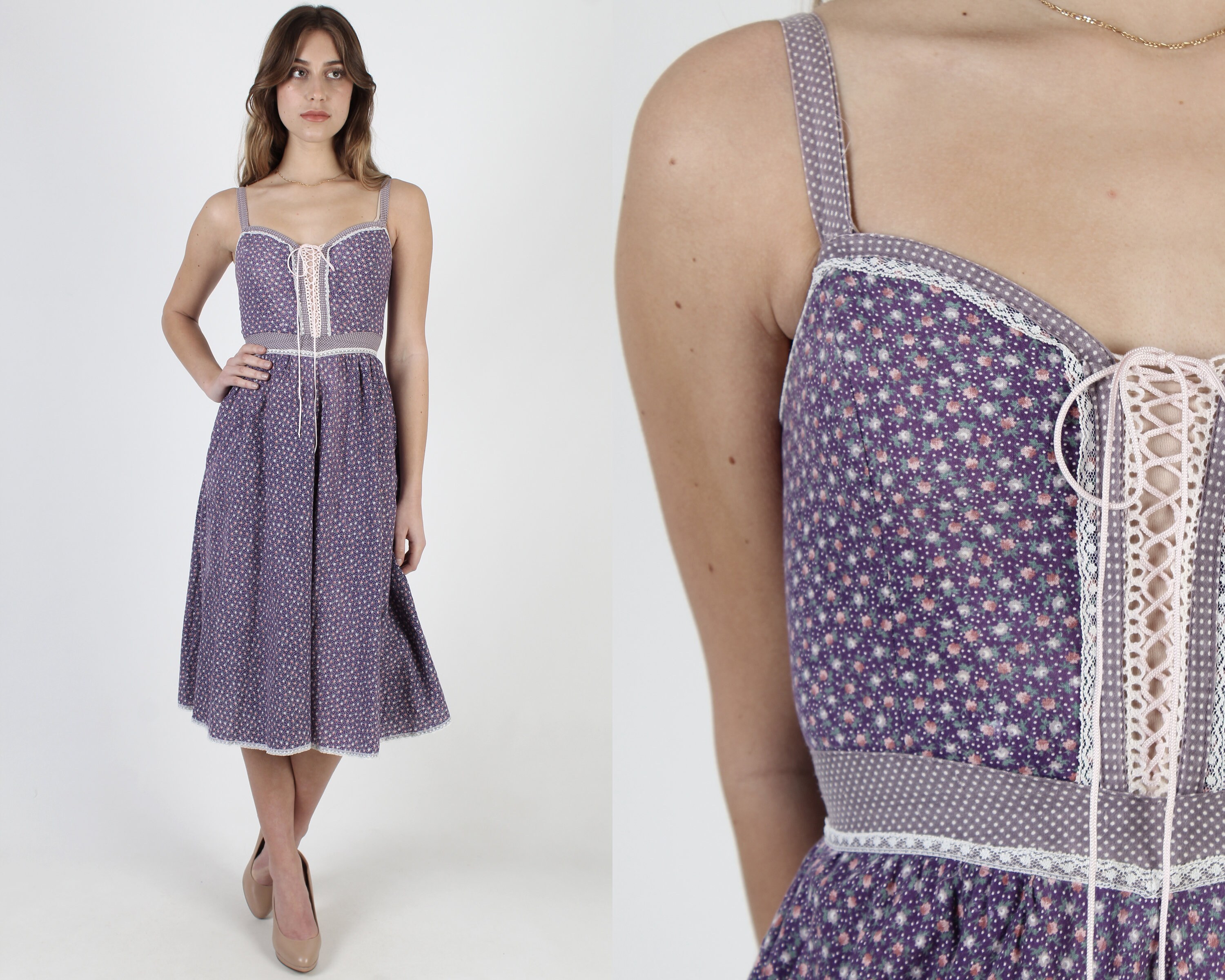 Purple Calico Gunne Sax Pockets Dress 