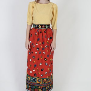 70s Renaissance Style Velvet Floral Skirt / Colorful Embroidered High Waistband / Pencil Column Long Maxi image 2