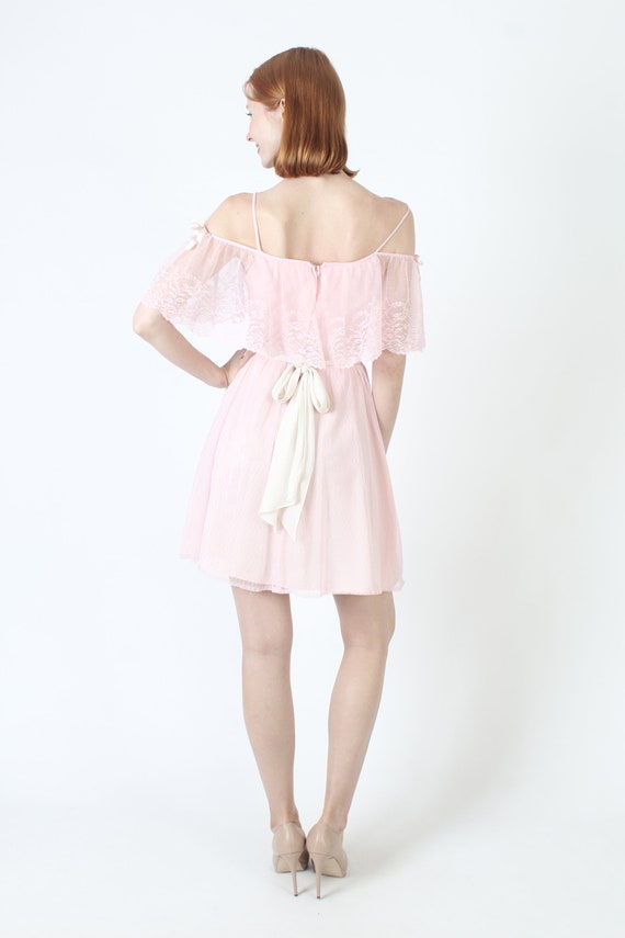 Plain Pink Barbiecore Mini Sundress Vintage 70s S… - image 6