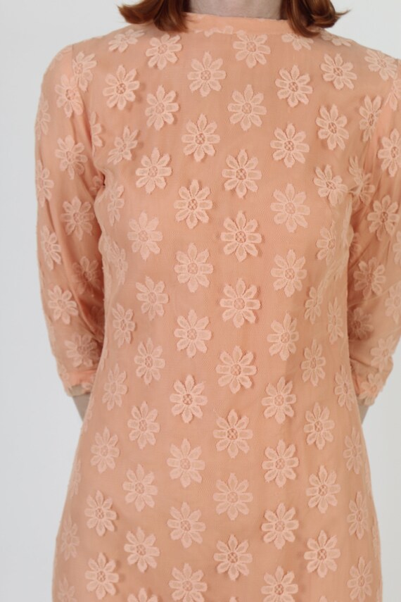 Vintage 60s Peach Floral Lace Mini Dress: Cocktai… - image 8