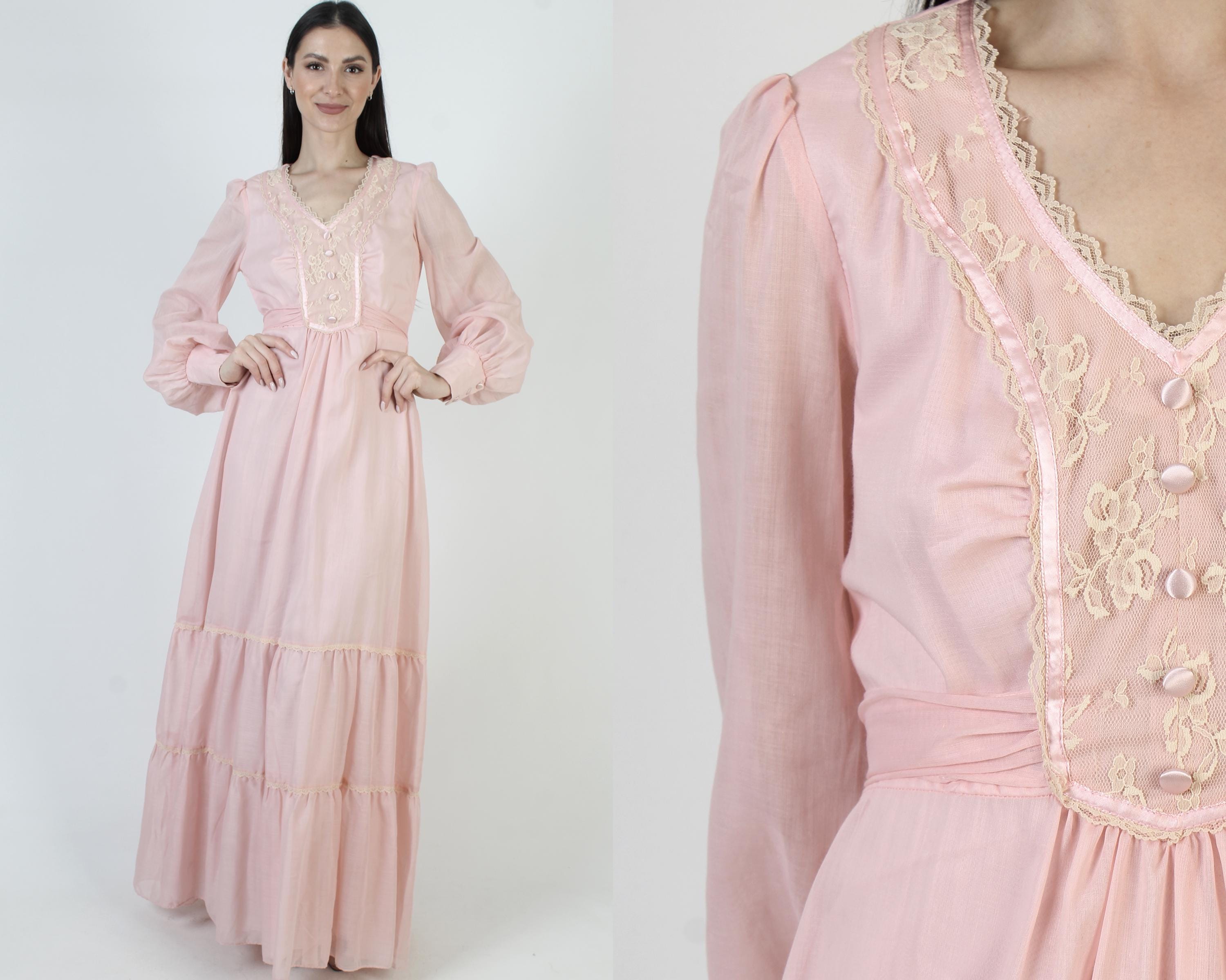 Candi Jones California Dress, Pink Boho Wedding Gown, Vintage 70s