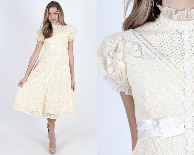 Vintage 60s Wedding Dress Cream Bridal Dress Lace 1960s Etsy